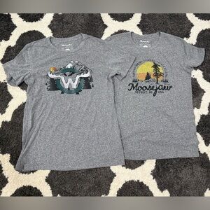 Moosejaw women’s Gray Graphic Tees with Mountain and Forest Designs(2 in bundle)